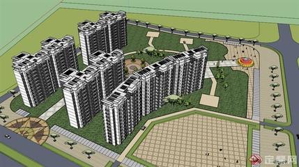现代高层住宅小区建筑楼设计su模型[原创]